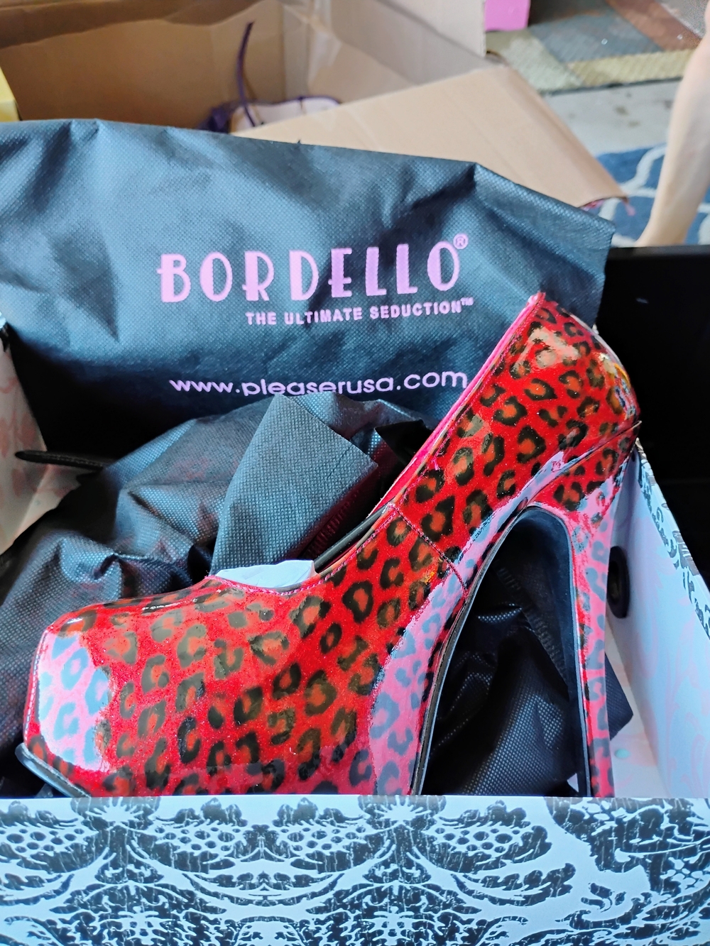 Bordello Red Leopard Print Patent Platform Pump